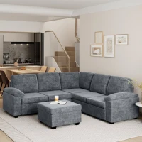 84" x 84" Modern Velvet Sectional Sofa Set with Ottoman and Armrest Pillow, 6-Seat Furniture for Living Room, 84″ L x 84″ W x 35″ H, Gray(m-1)
