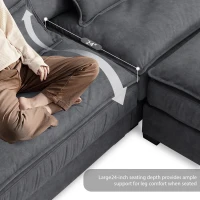 Oversized Luxury Sectional Sofa with Bentwood Armrests, Double Cushions, Ottoman, 4-Seat, L Shape Couch for Living Room, Dark Grey(m-8)