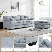 Oversized Luxury Sectional Sofa with Bentwood Armrests, Double Cushions, Ottoman, 4-Seat, L Shape Couch for Living Room, Blue(m-4)
