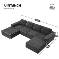 110" x 72" Luxury Chenille Upholstered Floor Couch Set with Foam-Filled, U Shaped Sofa for Living Room, Free Combination, Dark Gray(m-3)
