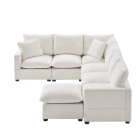110" x 84" Modern U-Shape 7-Seat Chenille Modular Sofa Set with 2 Pillows, Freely Combinable for Living Room, 110″ L x 84″ W x 37″ H, White(m-12)