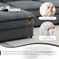 134" Chenille Modular Sectional 6 Seat Sleeper Sofa Bed with Ottomans, Double Cushions, for Living Room, 134″ L x 66″ W x 35″ H, Dark Gray(m-7)