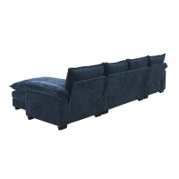 118" x 55" Modern L-Shaped Chenille Cloud Sofa with Double Seat Cushions and Chaise Lounge, 5-Seat Couch for Living Room, Dark Navy(m-13)