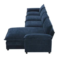 118" x 55" Modern L-Shaped Chenille Cloud Sofa with Double Seat Cushions and Chaise Lounge, 5-Seat Couch for Living Room, Dark Navy(m-12)