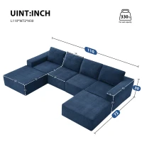 110" x 72" Luxury Chenille Upholstered Floor Couch Set with Foam-Filled, U Shaped Sofa for Living Room, Free Combination, Navy(m-3)