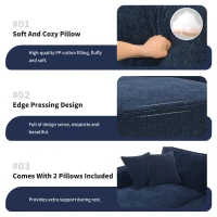 Minimalist Modular Sectional Sofa, Wrinkle-Resistant Chenille, L-Shaped Sleeper, No Assembly Required, 111.5" L x 72" W x 32" H, Dark Blue(m-5)