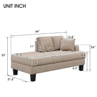Deep Tufted Upholstered 2-Piece Chaise Lounge Set with Toss Pillows, Foam Cushions, and Track Arms, 64" L x 31.5" W x 33" H, Warm Grey(m-3)