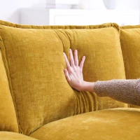 118" x 55" Modern L-Shaped Chenille Cloud Sofa with Double Seat Cushions and Chaise Lounge, 5-Seat Couch for Living Room, Ginger(m-9)