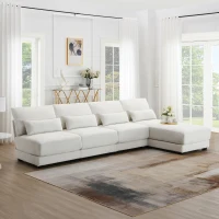 Oversized Deep Seat Sectional Sofa with Reversible Chaise, Loop Yarn Fabric, 5-Seat Couch for Living Room, 120″ L x 61″ W x 33″ H, Cream(m-1)