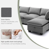 120" x 93" Modern U-Shape Modular Sofa with Storage Ottoman and 2 Pillows, 7-Seat Freely Combinable Furniture for Living Room, Gray(m-5)