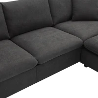 Modern L-Shaped 4-Seat Polyester Fabric Sectional Sofa Set with Convertible Ottoman and 2 Free Pillows, for Living Room, Dawn Gray(m-9)