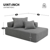 Lounge Frame for Oversized Modular U Shaped Sectional Sofa, Spacious Foam-Filled Sofa Bed for Living Room, 56" L x 36" W x 24.5" H, Gray(m-3)