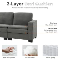 89" L-Shaped Upholstered Indoor Furniture with Double Cushions, 5-Seat Cloud Corner Couch for Living Room, 89″ L x 89″ W x 34″ H, Gray(m-7)