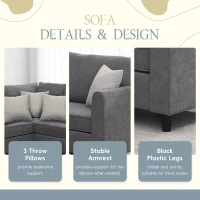 91" x 91" Modern Upholstered Living Room Sectional Sofa, L Shape Couch with 3 Pillows, Easy Assembly, 91″ L x 91″ W x 33.5″ H, Gray(m-4)