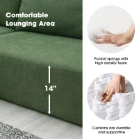 109" x 68" Modern Minimalist Upholstered Sleeper Couch with Square Arms and Pillows, No Assembly Required, Green(m-5)