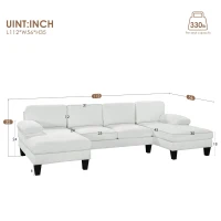 112" Granular Velvet U-Shaped Sofa with Double Chaise, 6-Seat Sofa Bed, Indoor Furniture for Living Room, 112″ L x 56″ W x 35″ H, Beige(m-3)