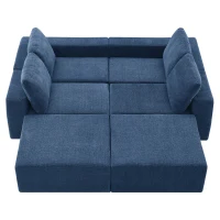 110" x 72" Luxury Chenille Upholstered Floor Couch Set with Foam-Filled, U Shaped Sofa for Living Room, Free Combination, Navy(m-13)