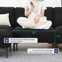 103.5" Modern L-Shaped 4-Seat Velvet Fabric Sectional Sofa Set with Convertible Ottoman, Freely Combinable for Living Room, Black(m-6)