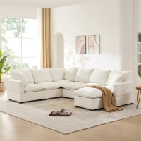 110" x 84" Modern U-Shape 7-Seat Chenille Modular Sofa Set with 2 Pillows, Freely Combinable for Living Room, 110″ L x 84″ W x 37″ H, White(m-1)