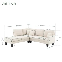 Modern 5-Seat L-Shape Sectional Sofa with Chaise Lounge and 3 Pillows, Terrycloth Upholstery, 90″ L x 88″ W x 35″ H, Beige(m-3)