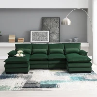 Modern U-Shaped 6-Seat Sectional Sofa with Chaise Lounge, Upholstered Sleeper Couch with Waist Pillows, 110″ L x 55″ W x 33″ H, Green(m-1)