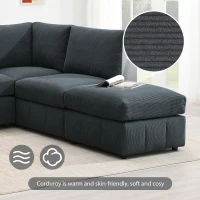 93" Modern Sectional Sofa with Convertible Ottomans and Vertical Stripes, 5-Seat L-Shape Armless Couch Set for Living Room, Dark Gray(m-6)