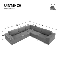 116" Modular L-Shaped Sectional Sofa with 5-Piece Free Combination, Luxury Foam-Filled Sleeper Sofa Bed, 116″ L x 116″ W x 30″ H, Gray(m-3)