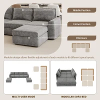 115" Chenille Modular Sectional 6-Seat Sleeper Sofa with Ottoman, U-Shaped Reversible Couch, for Living Room, 115″ L x 58″ W x 32″ H, Gray(m-7)