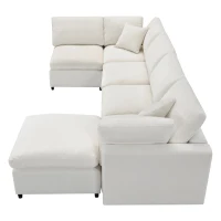 130" x 65" Modern Modular Cloud Sofa Bed with Ottoman, 6-Seat, Convertible U Shaped Sofa for Living Room, Apartment, Beige(m-12)