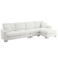 119" x 55" Modern Oversized Sectional Sofa with 2 Free Pillows and Chaise, L-Shaped 5-Seat Chenille Indoor Furniture for Living Room, White