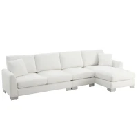 119" x 55" Modern Oversized Sectional Sofa with 2 Free Pillows and Chaise, L-Shaped 5-Seat Chenille Indoor Furniture for Living Room, White(m-2)