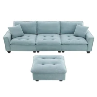 100" Modern L-Shaped Convertible Sectional Sofa with Free Pillows, 4-Seat Sofa for Living Room, 100″ L x 59″ W x 34″ H, Light Blue(m-13)