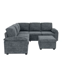 84" x 84" Modern Velvet Sectional Sofa Set with Ottoman and Armrest Pillow, 6-Seat Furniture for Living Room, 84″ L x 84″ W x 35″ H, Gray(m-12)