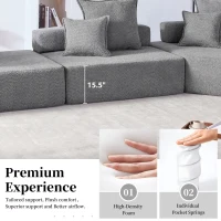 Oversized Modular Sectional Sofa with 3-Piece Free Combination, Convertible Sleeper Couch for Living Room, 151.5" L x 47.5" W x 24.5" H, Gray(m-6)