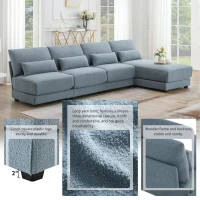 Oversized Deep Seat Sectional Sofa with Reversible Chaise, Loop Yarn Fabric, 5-Seat Couch for Living Room, 120″ L x 61″ W x 33″ H, Blue(m-5)