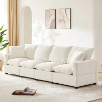 110" Modern 4-Seat Chenille Modular Sofa Set with 2 Pillows, Freely Combinable, for Living Room, 110″ L x 29″ W x 37″ H, White(m-1)