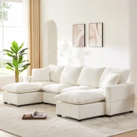110" Modern U Shape Modular Sofa with 2 Pillows, 6 Seat Chenille Sectional Couch Set, Freely Combinable, 110″ L x 57″ W x 37″ H, White(m-1)