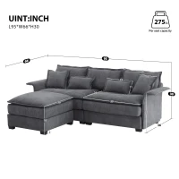Oversized Luxury Sectional Sofa with Bentwood Armrests, Double Cushions, Ottoman, 4-Seat, L Shape Couch for Living Room, Dark Grey(m-3)