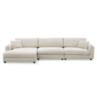 Oversized Corduroy Sectional Sofa with USB Charging Port and Cup Holder, Deep Seat Sofa Bed with 50" Chaise, 134″ L x 54″ W x 25″ H, Beige(m-2)