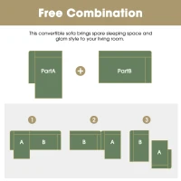 109" x 68" Modern Minimalist Upholstered Sleeper Couch with Square Arms and Pillows, No Assembly Required, Green(m-7)