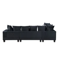 110" x 85" Modern U-Shape Velvet Corner Sectional Sofa with Lots of Pillows, Elegant and Functional Indoor Furniture, for Living Room, Black(m-13)