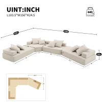 156" Oversized Modular U-Shaped Sectional Sofa with 4 Pieces Free Combination, Convertible Sleeper Couch for Living Room, Beige(m-3)