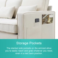 104" 4-Seater Modern Linen Fabric Sofa with Armrest Pockets and 4 Pillows, Minimalist Style, 104″ L x 33″ W x 34.5″ H, Beige(m-6)