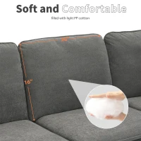 89" L-Shaped Upholstered Indoor Furniture with Double Cushions, 5-Seat Cloud Corner Couch for Living Room, 89″ L x 89″ W x 34″ H, Gray(m-5)