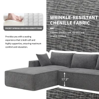 Minimalist Modular Sectional Sofa, Wrinkle-Resistant Chenille, L-Shaped Sleeper, No Assembly Required, 111.5" L x 72" W x 32" H, Gray(m-6)