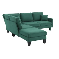 Modern 5-Seat L-Shape Sectional Sofa Set with Chaise Lounge and 3 Pillows, Terrycloth Fabric, 90″ L x 88″ W x 35″ H, Green(m-12)