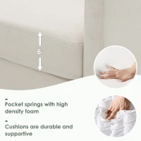 Modern 5-Seat L-Shape Sectional Sofa with Chaise Lounge and 3 Pillows, Terrycloth Upholstery, 90″ L x 88″ W x 35″ H, Beige(m-5)