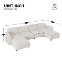 116" x 58" Velvet Modular Sectional 6-Seat Sleeper Sofa with Ottoman, U-Shaped Convertible Indoor Furniture for Living Room, Beige(m-3)