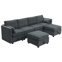 109" U-Shaped Chenille Modular Sectional Sofa with Adjustable Armrests and Backrests, 6-Seat Reversible Sofa, 109″ L x 55″ W x 33″ H, Grey(m-2)