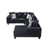 110" x 85" Modern U-Shape Velvet Corner Sectional Sofa with Lots of Pillows, Elegant and Functional Indoor Furniture, for Living Room, Black(m-12)